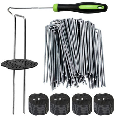Bakulyor 100 Weed Control Membrane Pegs + Buffer Washer6 / 150 mm Mat PegMetal Garden Landscape Staples Artificial Grass from B&Q