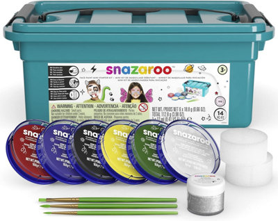 Snazaroo Face Paint Mini Starter Kit for Kids and Adults, 14 Pieces, 6 Colours, 1 Glitter Gel, Brushes, Sponges, Guide, Water Based, Easily Washable, Makeup, Body Painting - Image 10