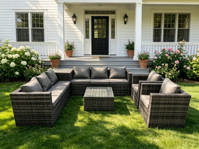 Fimous Mixed Outdoor Rattan Garden Furniture Set Corner Sofa 2 Tables With 2 Chairs Dark/Grey