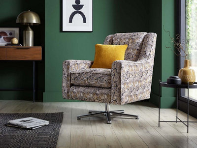 Stratus Interiors Luxury Swivel Accent Chair In Patterned Upholstery With 360 Swivel Base, High Back And Padded Seat For Living Room