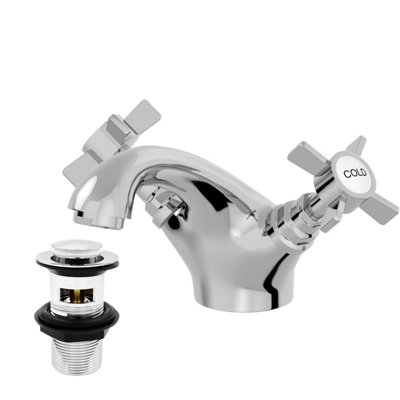 Bathwest Bathroom Basin Sink Mixer Tap Traditional Mono Round Twin Crosshead Handle Faucet For Sinks from B&Q
