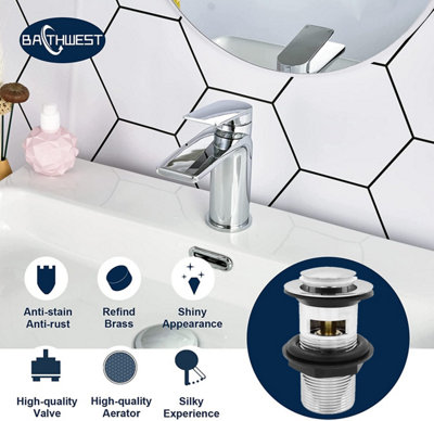 Bathwest Modern Monobloc Basin Mixer Taps With Drainer Single Handle Bathroom Sink Taps With Pop Up Waste from B&Q
