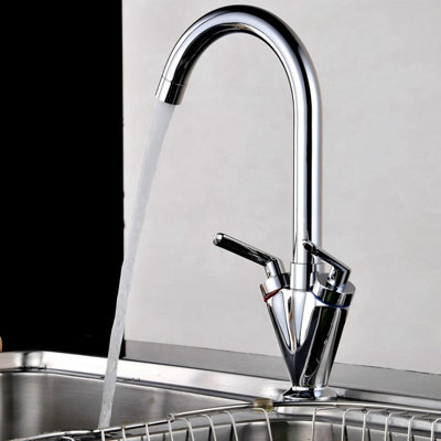 Bathwest Kitchen Tap Dual Lever Kitchen Taps Mixer Monobloc Sink Mixer Taps Brass Swan Twin Lever from B&Q