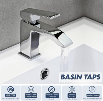 Bathwest Waterfall Basin Sink Mixer Taps Monobloc Chrome Bathroom Taps Mixer Single Lever from B&Q