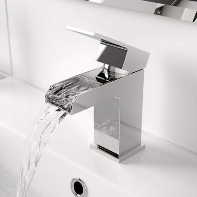 Bathwest Waterfall Basin Mixer Taps Square Chrome Brass Cloakroom Bathroom Sink Taps For Basin from B&Q
