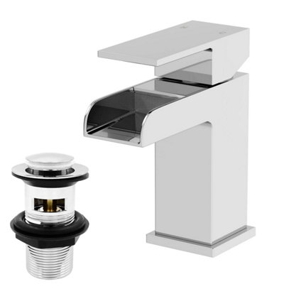 Bathwest Bathroom Waterfall Basin Sink Mixer Tap Modern  Single Lever Handle Faucet For Sinks With Waste