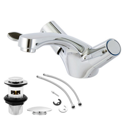 Bathwest Bathroom Sink Taps Monobloc Chrome Brass Basin Mixer Taps Twin Lever & Waste from B&Q
