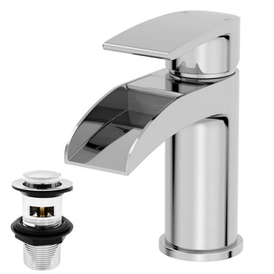 Bathwest Bathroom Basin Sink Mixer Tap With Waste Waterfall Spout Modern Mono Round  Faucet For Sinks from B&Q