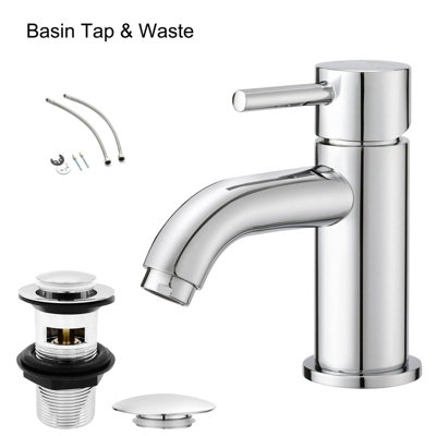 Bathwest Bathroom Mono Basin Mixer Tap & Waste Chrome Brass Sink Mixer Taps & Drainer from B&Q