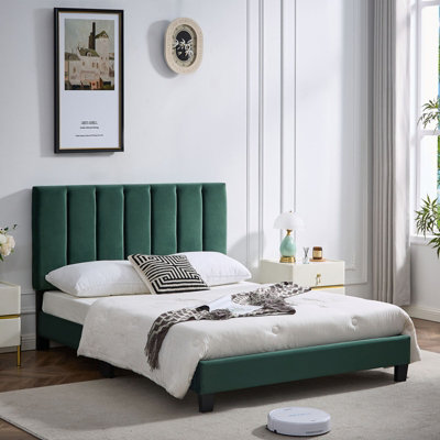 Upholstered Platform Bed Frame With Adjustable Channel Tufted Headboard from B&Q