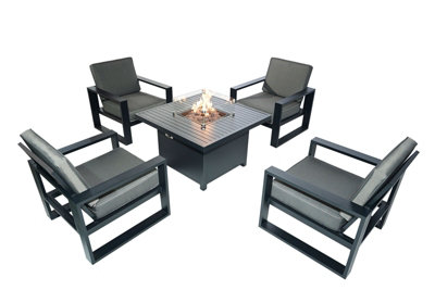 B&Q 4 Seater Patio Furniture Set With Fire Pit Table, Padded Armchair, Sectional Conversation Set - 4 Armchair