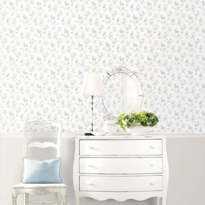 Galerie Pretty Prints Blue Mini Rose Trail Wallpaper Roll from B&Q