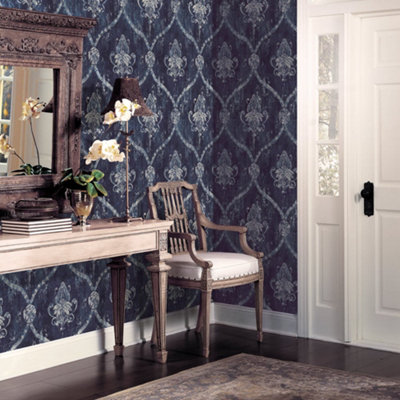 Galerie Classic Silks 4 Blue Regal Damask Wallpaper from B&Q