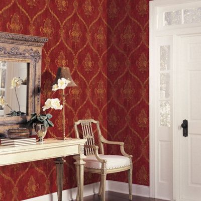 Galerie Classic Silks 4 Red Regal Damask Wallpaper from B&Q