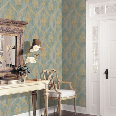 Galerie Classic Silks 4 Green Regal Damask Wallpaper from B&Q
