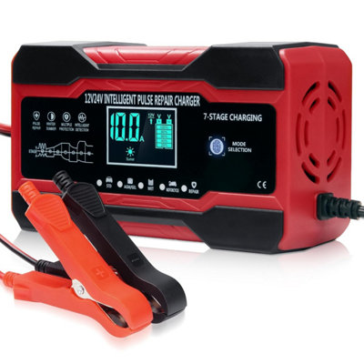 10-Amp Car Battery Charger12 V / 24 V Smart Fully Automatic Maintainer With 7-Stage Charging And Lcd ScreenPulse Repair For from B&Q