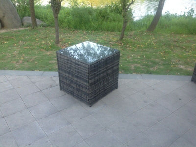 Fimous Grey Rattan Cube Side Table Tea Coffee Table Outdoor Garden Furniture from B&Q