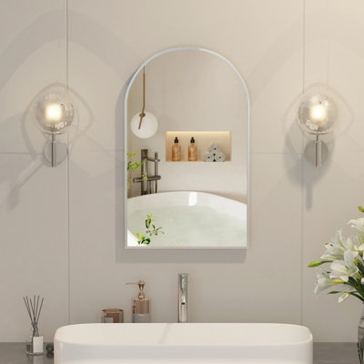 B&Q -  Sleek Arched Bathroom Mirror Cabinet Metal Framed Brushed Nickel 42X68 Wall Mounted