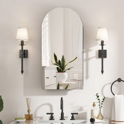 B&Q -  Sleek Arched Bathroom Mirror Cabinet Black Wall-Mounted With Adjustable Shelf 40 X 80 Cm