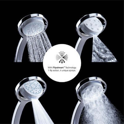 Mira 360M Shower Head Handset 4 Spray Flipstream Showerhead 135mm Chrome from B&Q