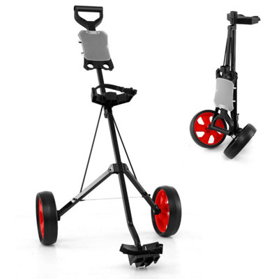 B&Q Foldable Steel Golf Trolley With Scorecard Holder, 2-Wheel Golf Trolley, Golf Bag Push Cart, Red