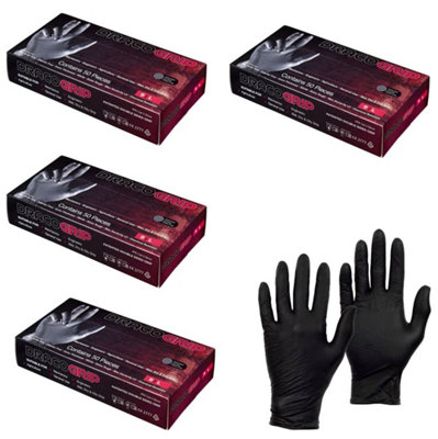 Pegdev Draco Grip100 X Premium Black Nitrile GlovesPowder-Free Disposable Latex-Free For  Mechanics Ambidextrous Large50 Pairs from B&Q