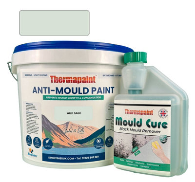 Kingfisher Building Products Thermapaint Anti-Mould Paint 2.5L - With Free Mould Cure - Wild Sage - For Bathrooms, Kitchens, Bedroom Walls & Ceilings