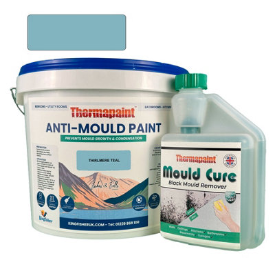 Kingfisher Building Products Thermapaint Anti-Mould Paint 2.5L - With Free Mould Cure - Thirlmere Teal - For Bathrooms, Kitchens, Bedroom Walls & Ceilings