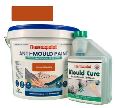 Kingfisher Building Products Thermapaint Anti-Mould Paint 2.5L - With Free Mould Cure - October Bracken - For Bathrooms, Kitchens, Bedroom Walls & Ceilings