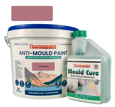 Kingfisher Building Products Thermapaint Anti-Mould Paint 5L - With Free Mould Cure - Soft Mauve - For Bathrooms, Kitchens, Bedroom Walls & Ceilings