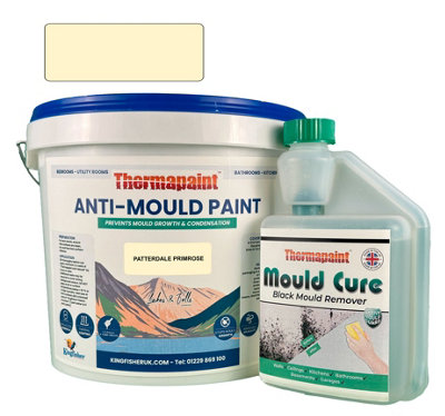 Kingfisher Building Products Thermapaint Anti-Mould Paint 5L - With Free Mould Cure - Patterdale Primrose - For Bathrooms, Kitchens, Bedroom Walls & Ceilings