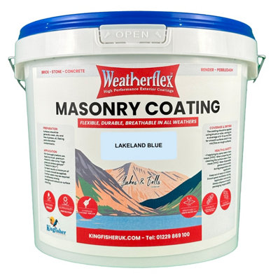 Kingfisher Building Products Weatherflex Smooth Premium Masonry Paint - 10L - Lakeland Blue - For Brick, Stone, Concrete Block, Concrete, Render