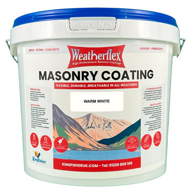 Kingfisher Building Products Weatherflex Smooth Premium Masonry Paint - 10L - Warm White - For Brick, Stone, Concrete Block, Concrete, Render
