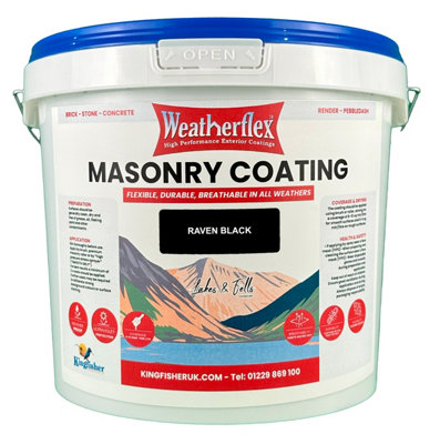 Kingfisher Building Products Weatherflex Smooth Premium Masonry Paint - 5L - Raven Black - For Brick, Stone, Concrete Block, Concrete, Render
