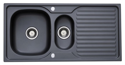  - Rumo Prema Nano Anthracite  Stainless Steel Kitchen Sink 1.5 One And Half Bowl Large Deep Reversible Inset With Waste Kit - Image 2