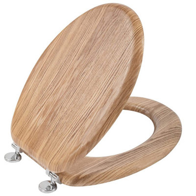  - Angel Shield Antibacterial Wooden Toilet SeatAdjustable HingesAlways FitsNever Slips45 X 37 X 5.6 Cm (Solid Oak)