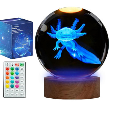 Posshe Axolotl Night LightGifts3 D Crystal Ball Lamp With Remote 16 Color For Birthday Xmas Cool Upgraded 3.15 Inch Figurines from B&Q
