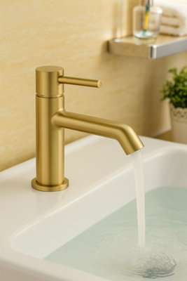 Chepstow Brushed Brass Basin Mixer Tap + Waste from B&Q