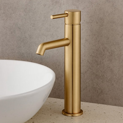 Chepstow Brushed Brass Freestanding Basin Mixer Tap from B&Q