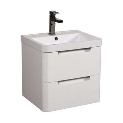 Monza Gloss White Wall Hung Slimline Basin Drawer Vanity 500mm from B&Q