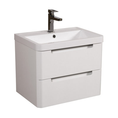 Monza Gloss White Wall Hung Slimline Basin Drawer Vanity 600mm from B&Q