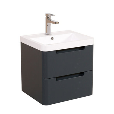 Monza Grey Wall Hung Slimline Basin Drawer Vanity 500mm from B&Q