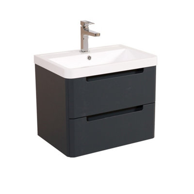 Monza Grey Wall Hung Slimline Basin Drawer Vanity 600mm from B&Q