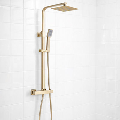 Menai Premium Brushed Brass Square Thermostatic Shower Set from B&Q