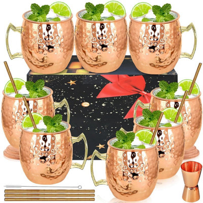 Moscow Mule Mug Set Of 8 Copper Plated Stainless Steel 18 Oz With 1 / 0.5 Oz Double Jigger For Cold Drink from B&Q