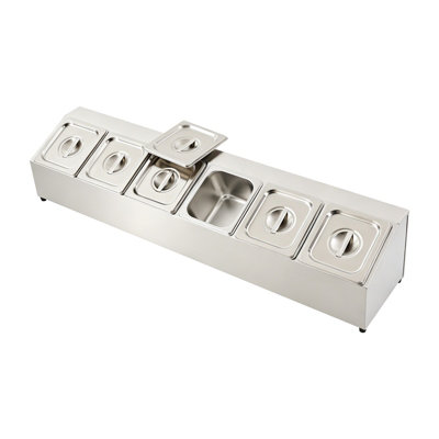 B&Q Condiment Container, Stainless Steel Seasoning Box, 6 Compartments Spice Rack With Lids, 1.5L Each, Kitchen, Silver