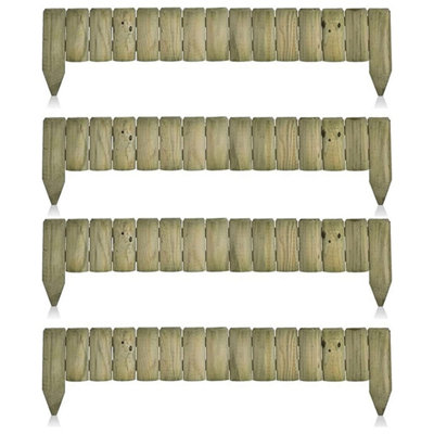  - Aamen 1M Wooden Lawn Edging Log Roll Panel (Pack 4)