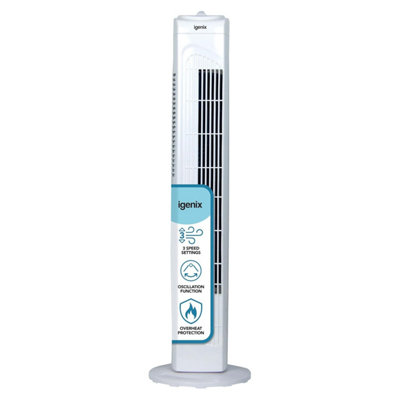 Igenix Df 0030 Oscillating Tower Fan45 Watt Power30 Inch3 Speed Settings HighMedium & Low2 Hour Timer With Auto Shut from B&Q