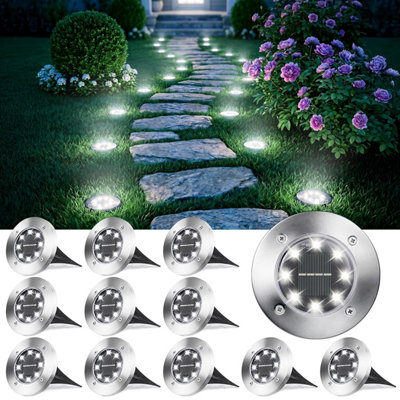 Joomer Solar Lights Outdoor Garden600 Mah Ground 8 Led Powered Disk Waterproof For Pathway Yard Walkway Patio Lawn Path(12 from B&Q