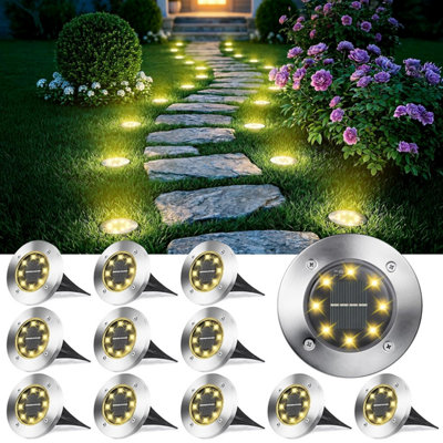 Joomer Solar Lights Outdoor Garden600 Mah Ground 8 Led Disk Waterproof For Pathway Yard Walkway Patio Lawn Path(12 PackWarm from B&Q